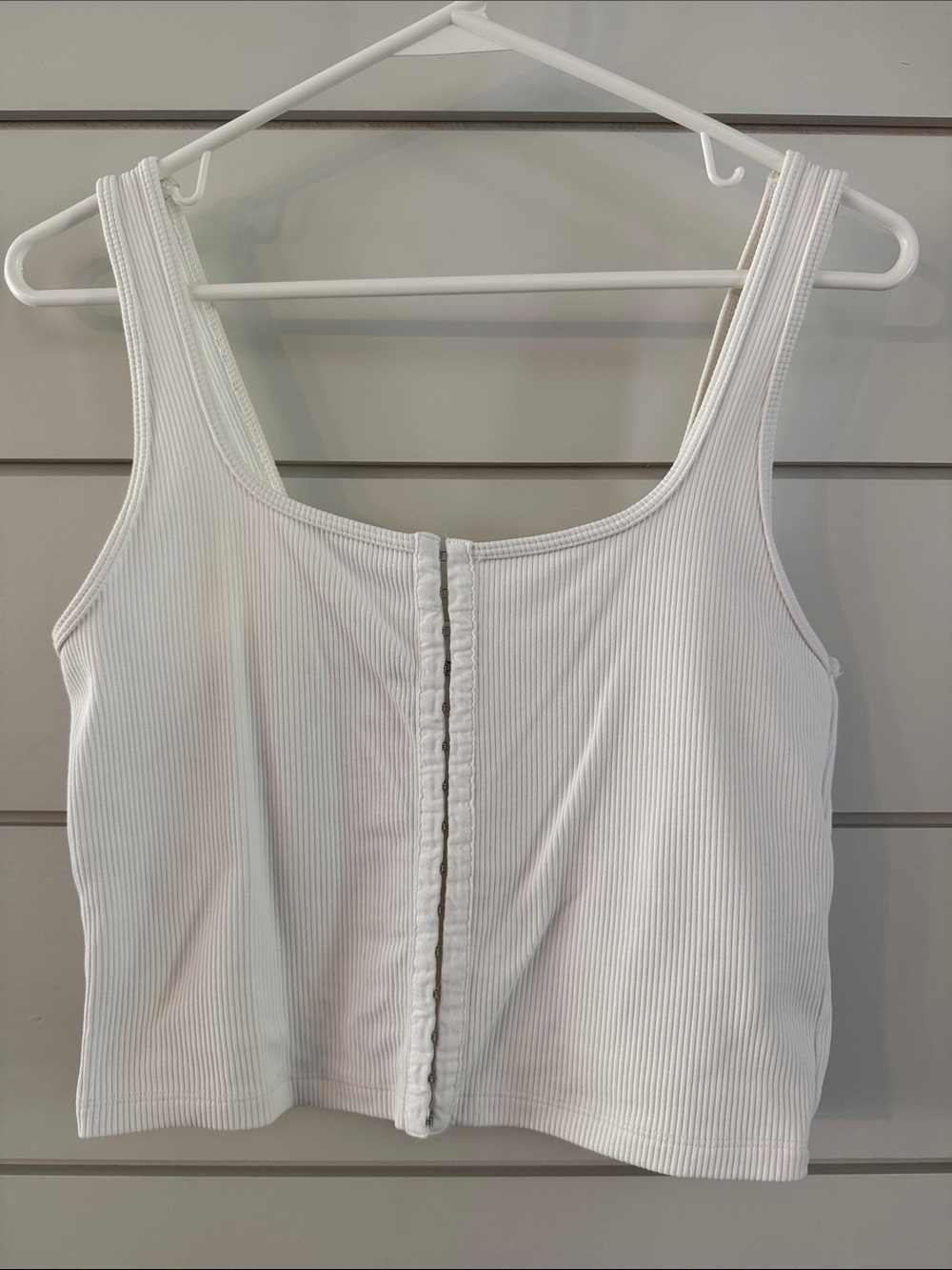 Abercrombie & Finch White Ribbed Front-Hook Tank Top